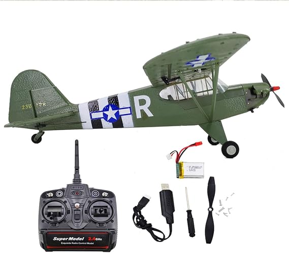 FunXylophy RC Plane, 4 Channel Remote Control Airplane J-3 CUB Fighter RTF Gyro Stabilization Easy to Fly, Aircraft for Beginners, New Year Gifts