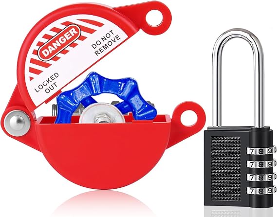 Gate Valve Lockout & Faucet Spigot Padlock, Safety Lock Device with Password Key for Outside Garden Valve/Water Spigot,1 to 2-1/2 in Dia Valve Handles (ABS Red)