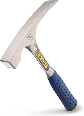 Estwing - E320BLC BricklayersMasons Hammer - 20 oz Masonary Tool with Forged Steel Construction & Shock Reduction Grip - E3-20BLC Silver