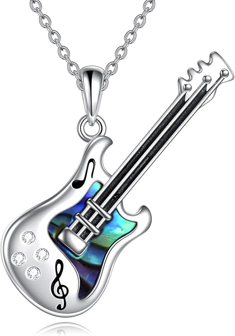 YFN Sterling Silver Guitar Necklace - Music Pendant Gifts for Players and Lovers - Jewelry for Men and Women