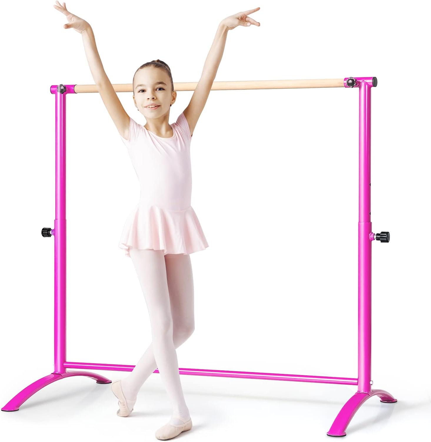 GOFLAME Ballet Barre Portable, 51” Freestanding Dancing Bar with 4-Position Adjustable Height for Kids & Adults, Fitness Stretching Bar with Foot Pads for Home, Gym, Dance Room, Easy Assembly