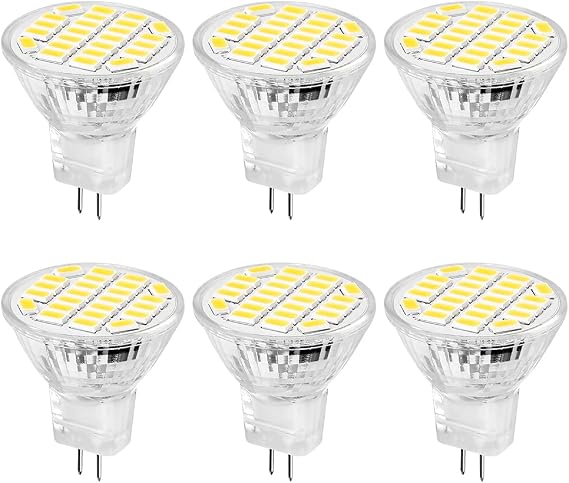 MR11 GU4 LED 3 W warm white 3200 K, 450 lm, pack of 6 light bulbs, replacement for 20-25 W halogen bulbs, GU4 MR11 LED bulb spot light, 180° beam angle, AC DC 12 V-24 V [Energy Class E]