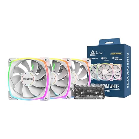 Montech RX120 PWM Beyaz Reverse Fan Blade 3'lü Paket + Hub Controller ARGB