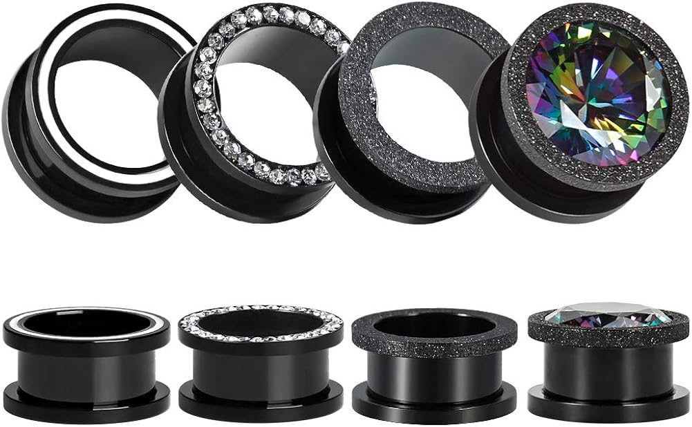 TBOSEN 8 PCS Dull Polish Fashion Ear Tunnels Plugs Gauges Stainless Steel Expander Stretcher Piercings