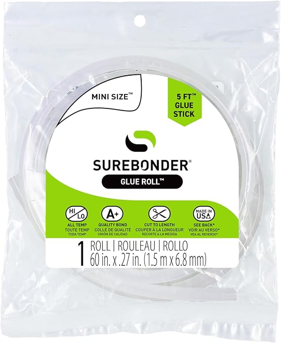 Surebonder Mini Hot Glue Stick Roll, 60" (5 Feet), 5/16" Diameter - Long Glue Stick, Uninterrupted Gluing, All Purpose for Crafting and DIY, Clear