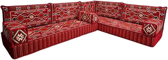 arabicsofa L Shaped Jalsa Floor Seating Set Handmade Arabic Majlis with Backrest Pillows