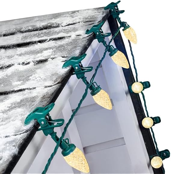 C9 Christmas Lights Outdoor with 100 Spring Clips 65FT 100LED, C9 String Lights Waterproof Connectable for House Roof Patio Yard Windows Xmas Tree Outdoor Christmas Light Decorations, Warm White