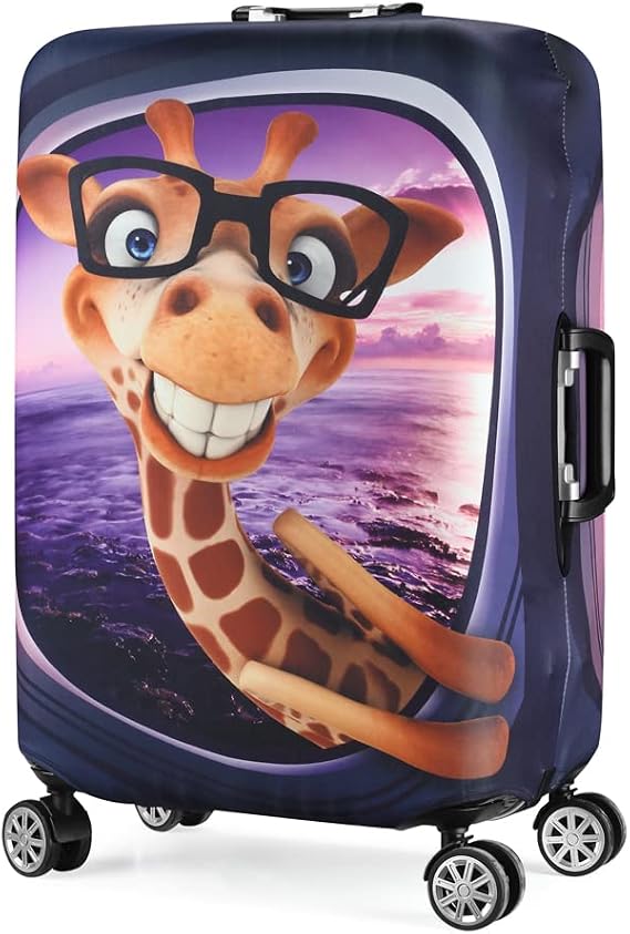Suitcase 3D Print Design Travel Protector Trolley Case Cover, Polyester Spandex Air Layer, Water Resistant, Scratch and Dust Protection, Quick Fix and Remove, S/M/L/XL Size, Funny Luggage Cover