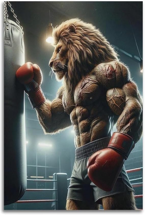 CWBUFD Animal Artwork Poster Boxing Lions Decorative Canvas Family Bedroom Artwork Picture Painting 24x36inch(60x90cm)