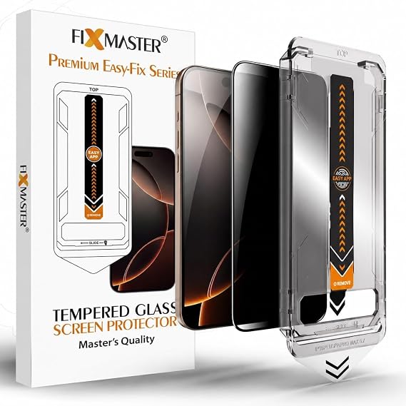Fixmaster iPhone 14 Pro ile Uyumlu Hayalet (Privacy) Temperli Cam, Easy Fix Kolay Kurulum Serisi Yüksek Kaliteli Ekran Koruyucu