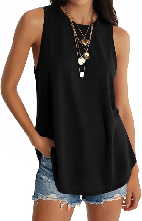 UNCLECAT Womens Oversized Long Tank Tops Summer Sleeveless Tunic Tops | Loose Fit Flowy Tunic,Casual Basic Tank Tops,Workout Tank Tops,Yoga Gym Tees,High Neck,Solid Color
