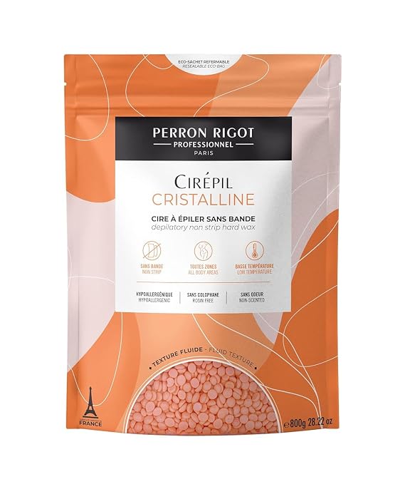 Cirepil CRISTALLINE Stripless Hard Wax Beads Bag 28.22oz / 800g | Unscented & rosin-free clear gel for highly sensitive skin - Face & body stripless hair removal - Low-temp refill bag