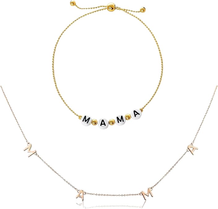 Benevolence Rose Gold Mama Necklace and Mama Bracelet 14k Gold Dipped Jewelry for Women, Birthday, Gifts for Mom, Grandma, Mother in Law - Designed in California