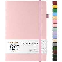 Smarpau Dotted Notebook A5, Bullet Dot Grid Journal with 180 Pages, Leather Journal for Women Men, No Bleed for Writing, Notepad for Office School Travel, 14.5 X 21 cm - Light Pink