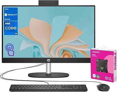 HP 24 i5 All-in-One Desktop, 23.8 FHD Touchscreen, 10-Core 13th i5 Processor, 64GB RAM, 2TB SSD, True Vision 1080p Webcam  Integrated Microphones, Wired KB & M, Bundle with Adata 512GB Mobile SSD