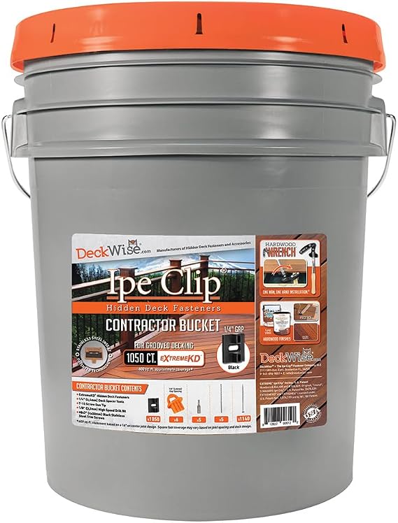 Ipe Clip Extreme KD Hidden Deck Fastener Kit Black 1050 Count (Covers 600 Sq.Ft. Decking (16" on center)) Includes Clips, Screws & Accessories Works with Hardwood, Thermal, and Composite Boards Compatible with Trex, Azek, Timbertech, and All Top Decking Brands