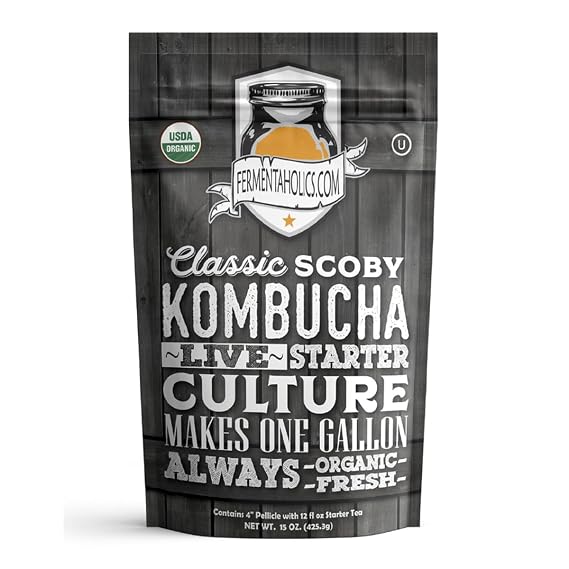 Fermentaholics ORGANIC Kombucha SCOBY With Twelve Ounces of Starter Tea - Live Starter Culture - Makes A One Gallon Batch - 1.5 Cups of Strong Mature Starter Tea - Brew Your Own Kombucha (Scoby 2-Pack)