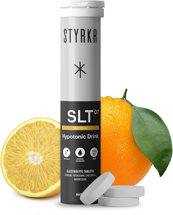 Styrkr SLT07 Electrolytes Tablets - Citrus Flavour 1000mg per Serving - Pack of 12 Hydration Tablets - 4X Higher Salts - Used by Endurance Athletes - Advanced Quad-Blend Formulation - 12x per Tube