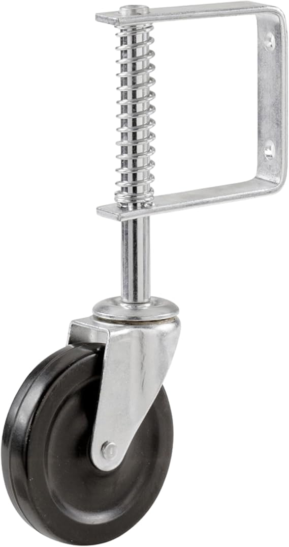 Spring Loaded Swivel Gate Castor 4" Wheel with 360 Movement | Black Garage Door Wheel, 57kg Capacity Rotating Rubber Tyre