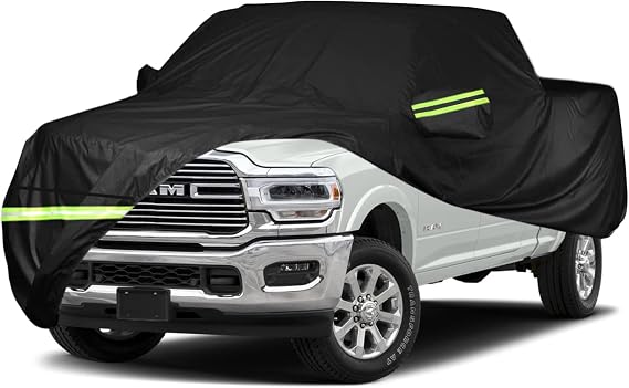Waterproof Car Cover for 1998-2022 Dodge Ram 1500 Crew Cab 5.5 ft Short Bed Truck Cover, All Weather Windproof PEVA Car Covers with Door Zipper Up to 232 L, for Sun Rain UV Protection