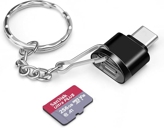 Type C TF Card/Memory Card Reader Adapter with Keychain, USB 3.0 Type-C to Micro SD SDHC SDXC OTG Reader, Compatible with iPhone 15 Pro Max Mac Windows Linux PC Samsung Galaxy (Black)