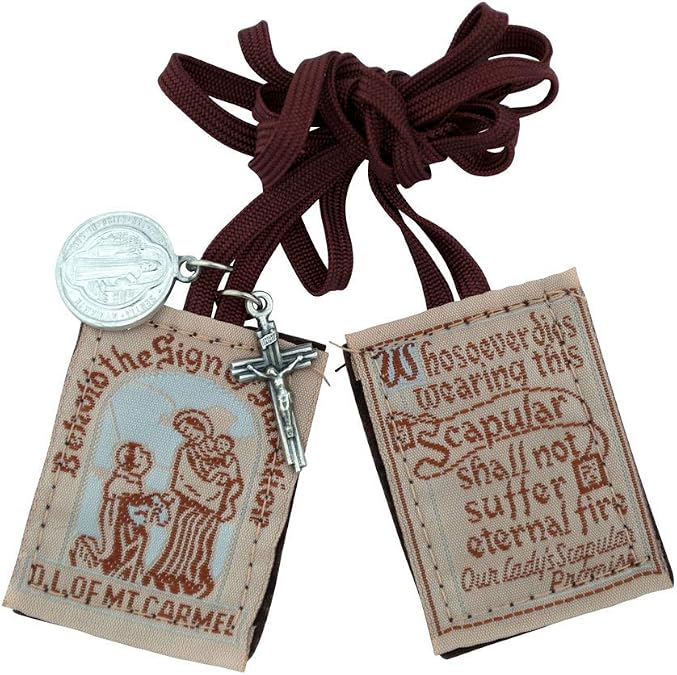 VILLAGE GIFT IMPORTERS Traditional Simple Brown Scapulars | 100% Wool | 3 Styles | Brown Straps White Straps or with Medals | Italian Made | Christian Jewelry