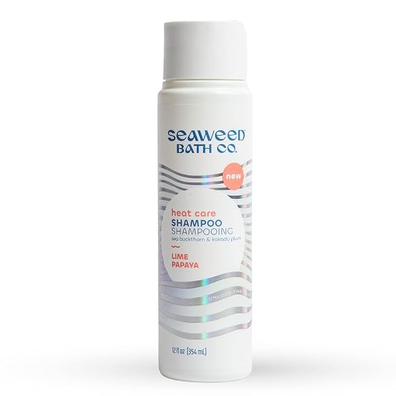 Seaweed Bath Co. Heat Care Shampoo, Lime Papaya Scent, 12 Ounce, Sustainably Harvested Seaweed, Sea Buckthorn, Kakadu Plum, For Heat Damaged Hair