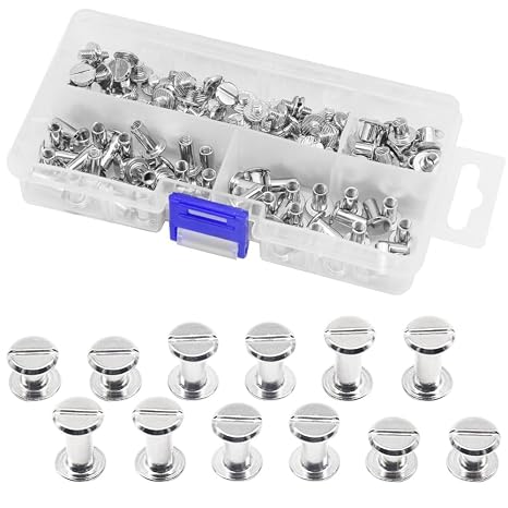 150 Pcs/75 Set Chicago Screws M5 Stainless Steel Binding Screw Post Leather Screws Metal Nail Rivet Chicago Button for Albums Belt Bookbinding (ZD-D/Silver)