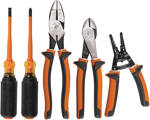 Klein Tools 94130 1000V Insulated Screwdriver Tool Set, Made in USA, with #2 Phillips and 1/4-Inch Cabinet Slim Tips, 2 Insulated Pliers and Wire Stripper