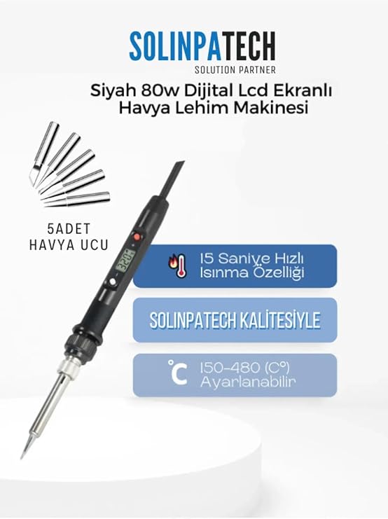 80w Lcd Isı Ayarlı Profesyonel Kalem Havya Ve 5 Kaliteli Yedek Uç Seti Hassas Lehimleme Çözümü