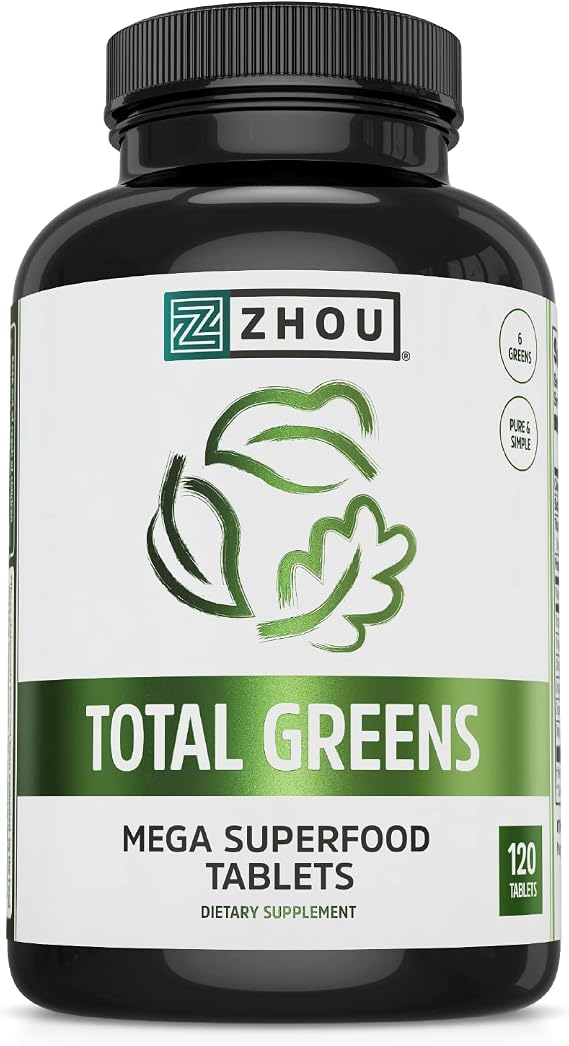 Zhou Total Greens - Super Greens Supplements, Superfood Tabs - 120 Tablets