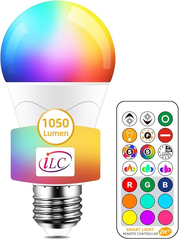 iLC LED Light Bulb Replaces 85W 1000 Lumen RGB Light Bulb With Remote Control Colour Change Warm White (2700 Kelvin) Edison E27