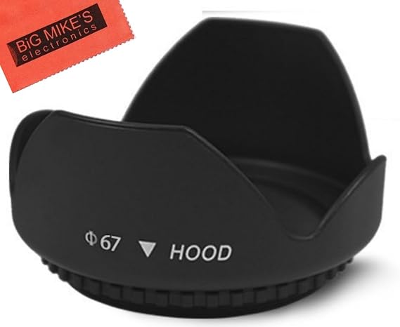 67mm Digital Tulip Flower Lens Hood for Select Canon, Nikon, Olympus, Pentax, Sony, Sigma, Tamron SLR Lenses, Digital Cameras and Camcorders + Microfiber Cleaning Cloth