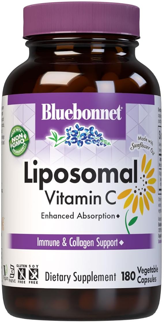 BlueBonnet Nutrition Liposomal Vitamin C 1000 mg, Made with Sunflower Oil, Immune & Joint Comfort*, Vegan, Kosher, Non-GMO, Gluten-Free, Soy-Free Milk-Free, 180 Vegetable Capsules, 90 Servings