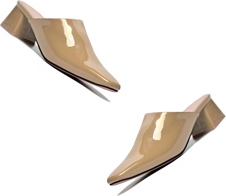 MOOMMO Women Chunky Heel Mules Closed Toe Square Toe Slip On Backless Pumps Mid Block Heel Office Casual Dress Shoes 5-17 US