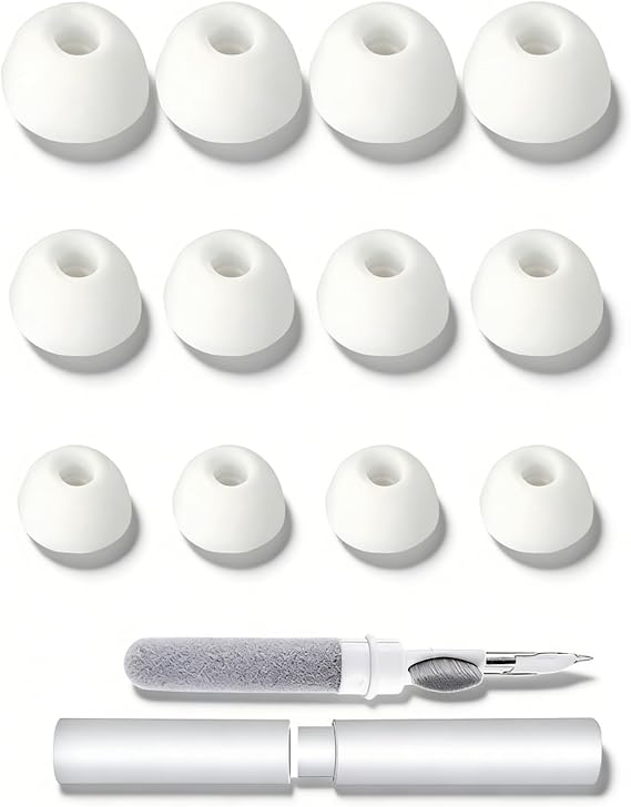 Silicone Replacement Ear Tips for soundcore von Anker Sport X20, Anti-Slip Noise Isolation Earbuds Tips, 12 Count (S/M/L 4 Each), Includes Free Cleaning Pen - White