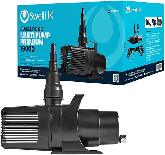 Swell UK Multi-Pump Premium 16000 | Multi-Purpose Black Plastic Pump | Garden Pond Pump |