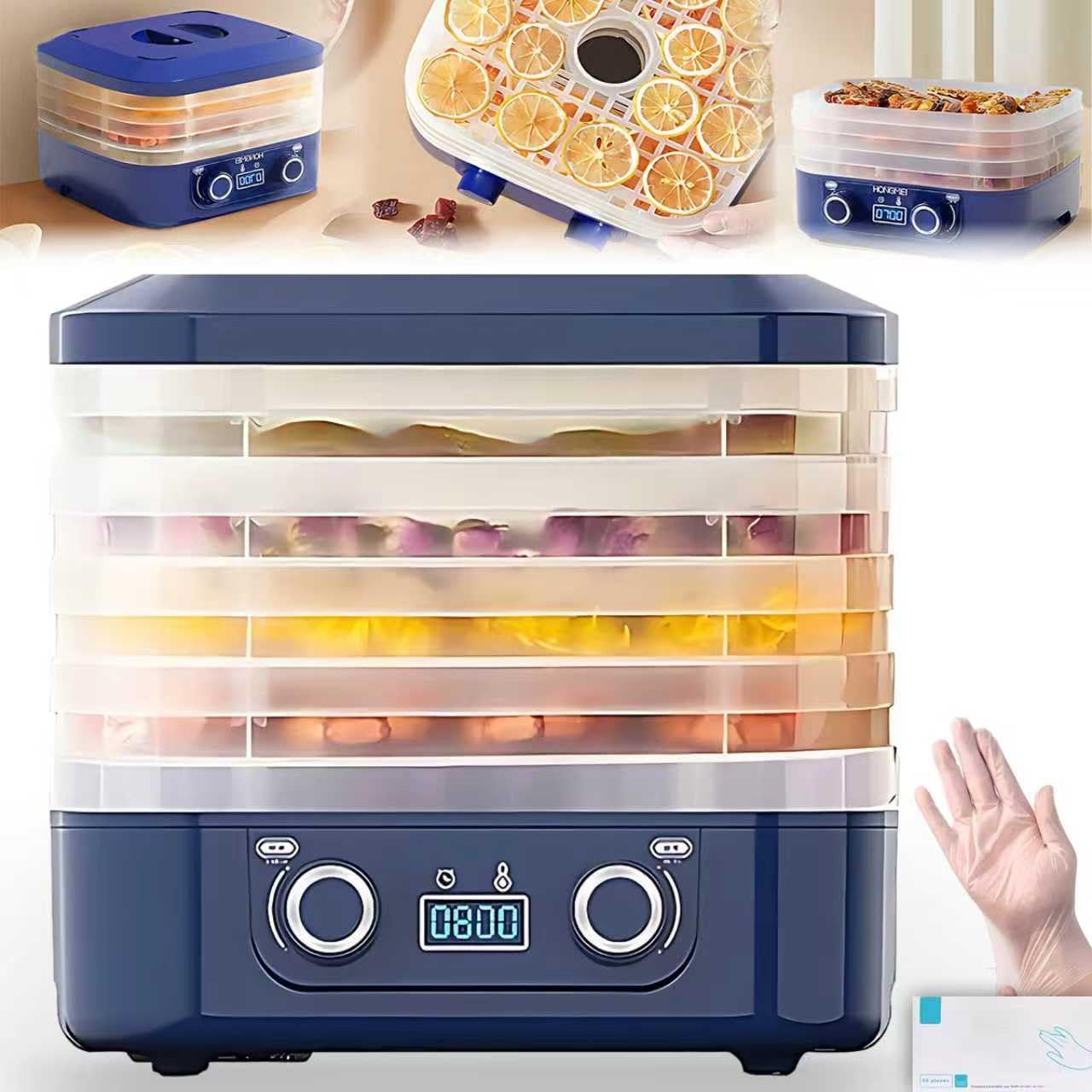2025 New Digital Freeze Dryer Machine for Home - Compact Multi-Layer Food Dehydrator with Adjustable Temperature, Stylish Blue Design & Included PVC Gloves FruitMeatKitchen Appliance