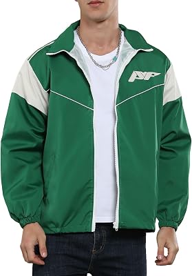 Yimoon Mens Lightweight Windbreaker Jacket Casual Zip Up Outdoor Varsity Jacket Patchwork Vintage Y2K Outerwear