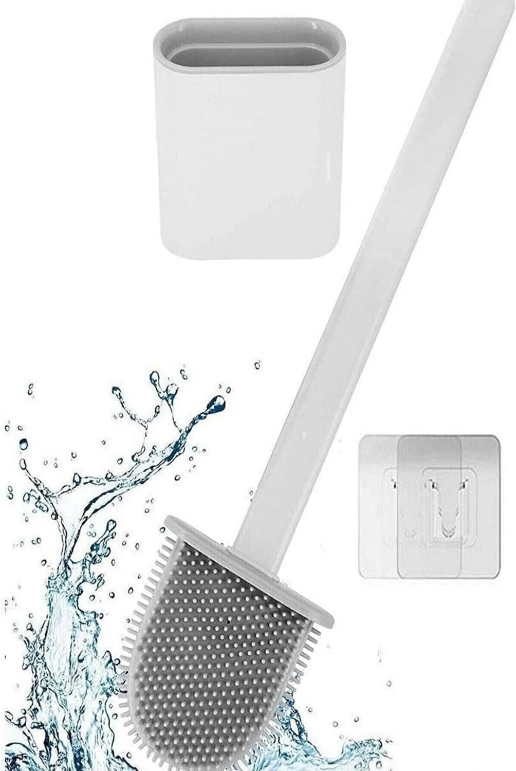 Orret Home Wall Adhesive Silicone WC Brush, Thin Interlocking Silicone Toilet Brush White