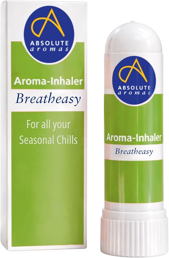 Absolute Aromas Breatheasy Aroma Inhaler with 100% Pure, Natural Essential Oils - Eucalyptus, Tea Tree, Cajeput and Ravensara - Instant Congestion Relief for All Your Chills.
