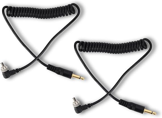 3.5mm to Male Flash PC Sync Cable, 2Pcs 30-80cm/11.8-31.5in 3.5mm Plug to Male Flash Sync Cord with Screw Lock, Photography Coiled Cord for Digital Cameras