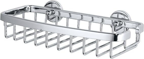 tesa Aluxx Small Shower Basket, high Gloss Chromed Aluminum, self-Adhesive, Adhesive mounting Technology, 50mm x 220mm x 102mm
