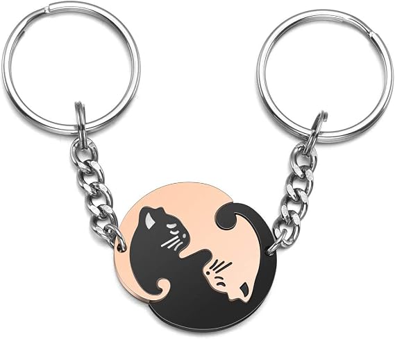 Jovivi 2pcs Black and White Matching Puzzle Cat Couples Keychain