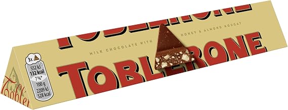 Toblerone - Barre au Chocolat au Lait Suisse, Miel, Nougat et Amandes - Format Familial - Pack de 20 barres (100 g)