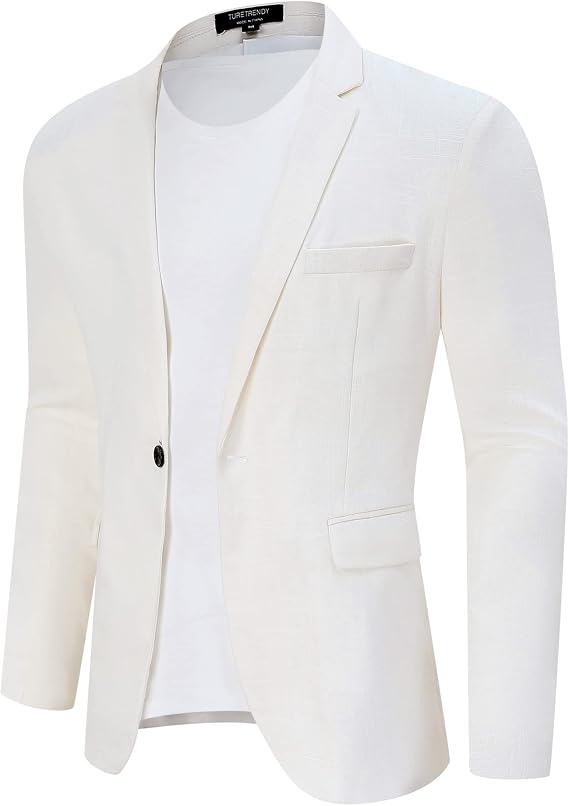 TURETRENDY Men's Casual Sport Coat Lightweight Linen Blazer One Button Business Suit Jackets Stylish Daily Suits
