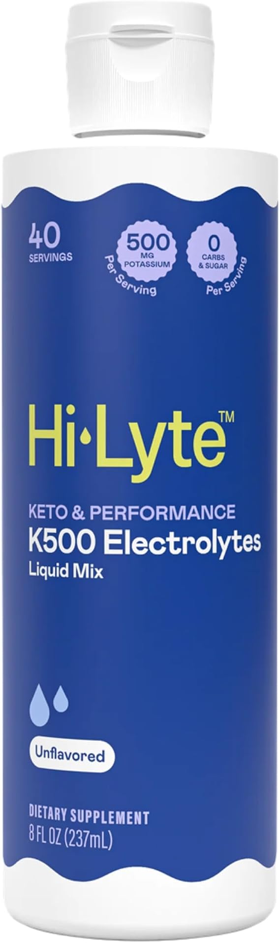 Hi-Lyte K500 Electrolytes Liquid Mix, Unflavored, 40 Servings | 500mg Potassium, Zero Sugar, No Stevia, Non-GMO, Vegan, Gluten-Free, No Maltodextrin, Keto-Friendly, Blended in USA
