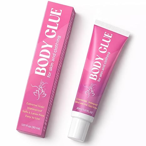 Body Glue for Clothes & Skin, Clear Body Adhesive, Strong Fashion Glue, Sweat Resistant, Water Wash Off for Dancers, Socks, Leotards, Bras, Wigs, Costumes, Hold All-Day (30 ML)