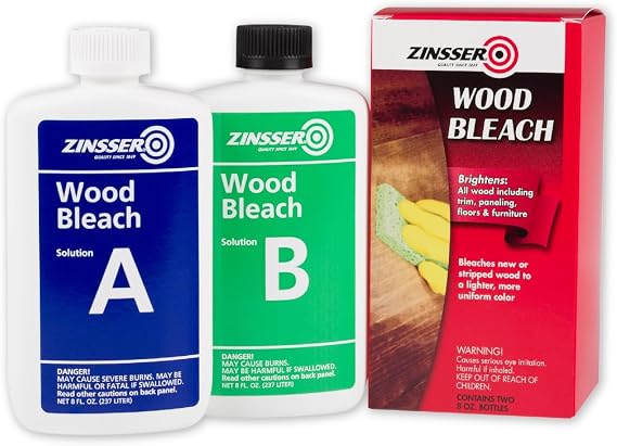 Zinsser Wood Bleach Kit, 2-Step Brightening System, Interior Wood Surfaces | 8oz. 2-step wood bleach kit, 16 fl oz total. Lightens furniture, floors, cabinets & trim; removes color & red tones.