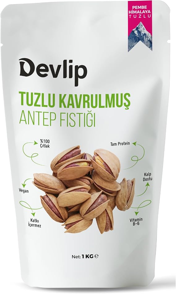 Devlip Pink Himalayan SALTED Roasted Pistachios, 1 KG, Ziplock (Open-Close) Packaging, Vegan, 100% Cracked